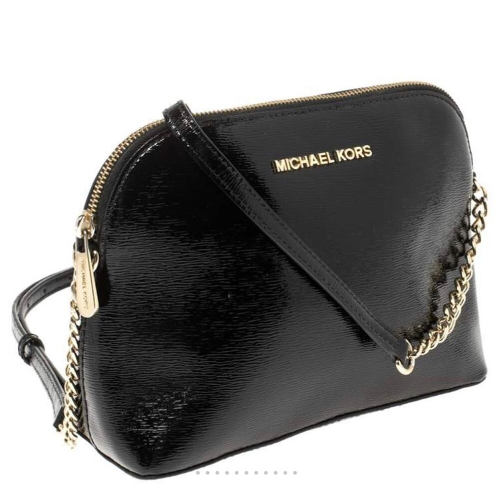 Michael Michael Kors Black Textured Patent Leather Gold-tone Cindy Crossbody Bag